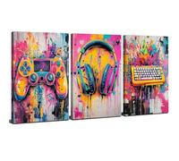 Gaming Wall Art for Bedroom Banksy Colorful Video Games Pictures for Hallway Boys Gamer Room Decor Abstract Watercolor Graffiti Gamepad Paintings Canvas Teen Playroom Posters Artwork 12x16" Set of 3