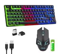 Gaming Wireless TKL Keyboard Mouse Combo Rechargeable LED Backlit Tenkeyless Compact 87 Keys 6 Button for Computer Laptop PS4 PS5 Switch Compatible with Windows XP/7/8/10 iMac MacBook Xbox one X