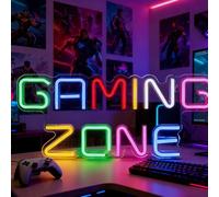Gaming Zone Neon Light Sign, Colorful LED Gaming Neon Sign, Gaming Letter LED Neon Light for Wall Decor with Switch and Charging Cable for Game Room, Game Zone, Man Cave, Gifts for Gamers, Boys, Men