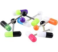 Gammaeon 10Pcs Pill Tongue Bars Set, Colors Pill Capsule Tongue Nipple Bar Ring Barbell Body Piercing Jewelery, Tongue