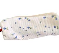 Gammaeon Blue Floral Cute Pencil Case, Canvas Pencil Pouch, Portable Aesthetic Stationery Organizer Pencil Cases Multifunction Cosmetic Makeup Bag Office Supplies