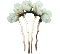 Gammaeon Chinese Style Vintage Hair Clip, U Shaped Hairpin, 4 Prong Hair Bun Hairpin, Hair Fork, 1 Count (Pack of 1), Green, Floral, Glitter, Women of All Ages