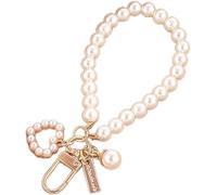 Gammaeon Pearl Chain, Romantic Wristlet Keyring Jewelry Women's Pearl Bracelet Love Heart Keychain, Backpack Key Pendant Beads Chain Accessories, Ornament Charm Gifts