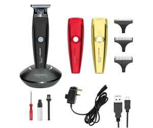 GAMMAPIU' Absolute Hitter Trimmer, Professional Men's Hair Clipper, 40 mm Blade, 3 Combs and Cleaning Kit, Rechargeable Electric Beard Trimmer with Base Cable USB, 3 Covers Red Black Gold