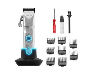 GAMMAPIU’ Cyborg Professional Hair Clippers for Men, Hair Clipper with Digital Brushless Motor, 45mm Adjustable Blade Zero Gap, 200 Minutes Cordless Running Time, 8 Combs, Charging Stand, Metal Body