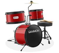 Gammon Junior Drum Set with Red Throne 3 Piece Complete Beginner Kit with Toms Bass Drum, Cymbal, Pedal and Drumsticks