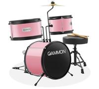 Gammon Percussion 3-Piece Junior Drum Set with Throne - Pink, Complete Beginner Kit with Bass Drum, Toms, Cymbal, Pedal, and Drumsticks