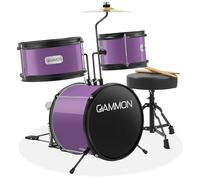 Gammon Percussion 3-Piece Junior Drum Set with Throne - Purple, Complete Beginner Kit with Bass Drum, Toms, Cymbal, Pedal, and Drumsticks