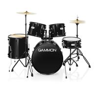 Gammon Percussion Full Size Complete Adult 5-Piece Drum Set with Cymbals, Stands, Stool, and Sticks - Black
