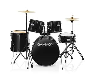 Gammon Percussion Full Size Complete Adult 5-Piece Drum Set with Cymbals, Stands, Stool, and Sticks - Black