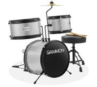 Gammon Percussion Junior Drum Set 3 Piece with Throne, Silver, Complete Beginner Kit with Bass Drum, Toms, Cymbal, Pedal and Drumsticks