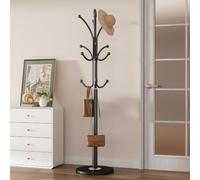 GAMNOF Metal Coat Rack Freestanding Sturdy Heavy Duty Coat Rack Stand with Natural Marble Base Modern Coat Racks Hall Tree Hats Hanger Holder Stand with 12 Hooks for Entryway Hallway Office, Black
