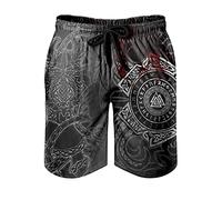 Gamoii Men's Beach Shorts Swimming Trunks Viking Runes Tattoo Surfing Board Shorts Leisure 3D Print Mesh Lining Surf Shorts Adjustable Drawstring Side Pockets, mens, White, M