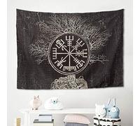 Gamoii Viking Yggdrasil Compass Tree of Life Wall Hangings Wall Towel Tapestry Picnic Beach Towel Yoga Mat Soft Microfibre Fabric Beach Scarf Table Bedspread White 150 x 130 cm