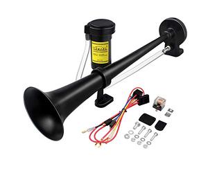 GAMPRO 12V 150db Air Horn, 45cm Chrome Zinc Single Trumpet Truck Air Horn with Compressor for Any 12V Vehicles Trucks Lorrys Trains Boats Cars (Black)