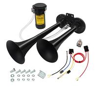GAMPRO 12V 150db Air horn, Chrome Zinc Dual Trumpet Air Horn with Compressor for Any 12V Vehicles Trucks Lorrys Trains Boats Cars Vans (black)