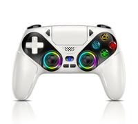 Gamrombo LED Wireless Controller for PS5, Compatible with PS5 Pro/Slim/PC, Dual Vibration, Marco/Turbo Function, 3.5mm Audio Jack, 6-Axis Motion Contro Gamepad with Speaker(White)