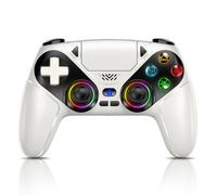 Gamrombo RGB Wireless Controller for PS5/Pro/Slim & PCs, Bluetooth Gamepad with Back Buttons, Touchpad, Macro, Turbo, Dual Vibration, 6-Axis Sensor, Speaker, 3.5mm Audio Jack, White