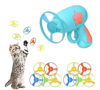 Gamrong Cat Toy Cat Fetch Toy Pet Toy for Cat, Cat Toy Sets 1 Blue Launchers and 10 Colourful Flying Chasing Saucer Propellers for Interactive, Training, Hunting, Hitting