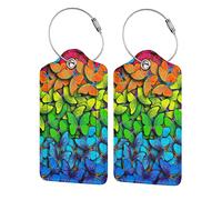 GAMSJM Luggage Tags for suitcases, 2 Pack Colourful Butterflies Luggage Tag, Leather Stainless Steel Loop Label Tag for Women Girl Travel Bag Suitcase