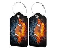 GAMSJM Luggage Tags for suitcases, 2 Pack Rugby Luggage Tag, Leather Stainless Steel Loop Label Tag for Men Travel Bag Suitcase Sports