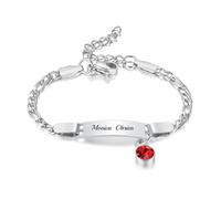 Gamtic Custom Birthstone Child Bracelet - Personalised Name Bar ID Bracelets for Boy Girls Baby Kids Children Toddler Newborn Jewellery Baptism Birthday Gift from Mom Grandma (Silver-July)