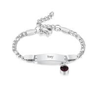 Gamtic Custom Birthstone Child Bracelet - Personalised Name Bar ID Bracelets for Boy Girls Baby Kids Children Toddler Newborn Jewellery Baptism Birthday Gift from Mom Grandma (Silver-February)