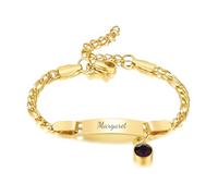 Gamtic Custom Birthstone Child Bracelet - Personalised Name Bar ID Bracelets for Boy Girls Baby Kids Children Toddler Newborn Jewellery Baptism Birthday Gift from Mom Grandma (gold plated-February)