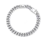 Gamtic Dad Bracelet Father's Day Gifts - Silver Cuban Link Bracelet with Engraved, Stainless Steel, Width 8mm, Length 19cm/21cm/23cm, Birthday Thanksgiving Presents for Daddy