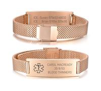 Gamtic Emergency Medical Bracelet for Women - Personalised Stainless Steel ID Bangle Engraved Identification Medic Alert Bracelets Customizable Epilepsy Type 1/2 Diabets Bracelets (Rose gold plated)