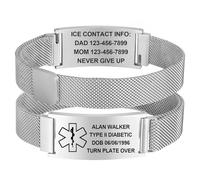 Gamtic Medical Alert Bracelet for Men Women - Dual-Sided Custom Free Engraved ID Identification Personalised Emergency SOS Wristband Adjustable Band Security Clasp (Silver - 20mm width)