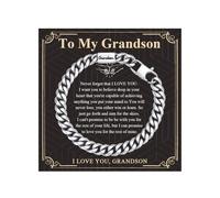 Gamtic Men Bracelets Gifts for Grandson - Engraved Silver Cuban Chain Love Massage Personalised Grandson Bracelets 21CM Birthday Graduation Presents Christmas Gift for Teenage Boys