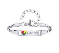 Gamtic Personalised Autism ICE Info Bracelet - Custom Baby Kids Childrens ID Tag Bands for Girls Boys Acceptance Awareness Contact Number Emergency Medical Safety Wristband (Silver - Style 2)