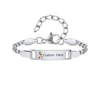 Gamtic Personalised Autism ICE Info Bracelet - Custom Baby Kids Childrens ID Tag Bands for Girls Boys Acceptance Awareness Contact Number Emergency Medical Safety Wristband (Silver - Style 1)