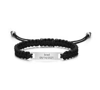 Gamtic Personalised Baby Name Bracelet - Handmade Braided Rope Stainless Steel ID Tag Bracelet for Children Toddler Girls Boys Adjustable Custom Birthday Gift for Son Daughter Kids BFF (black-silver)