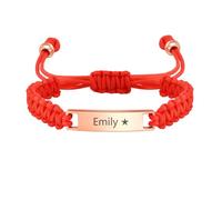 Gamtic Personalised Baby Name Bracelet - Handmade Braided Rope Stainless Steel ID Tag Bracelet for Children Toddler Girls Boys Adjustable Custom Birthday Gift for Son Daughter Kids BFF (red-rose gold)
