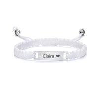 Gamtic Personalised Baby Name Bracelet - Handmade Braided Rope Stainless Steel ID Tag Bracelet for Children Toddler Girls Boys Adjustable Custom Birthday Gift for Son Daughter Kids BFF (White-silver)