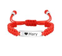 Gamtic Personalised Baby Name Bracelet - Handmade Braided Rope Stainless Steel ID Tag Bracelet for Children Toddler Girls Boys Adjustable Custom Birthday Gift for Son Daughter Kids BFF (red-silver)