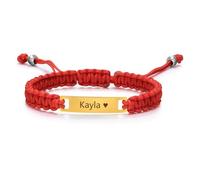 Gamtic Personalised Baby Name Bracelet - Handmade Braided Rope Stainless Steel ID Tag Bracelet for Children Toddler Girls Boys Adjustable Custom Birthday Gift for Son Daughter Kids BFF (red-gold)