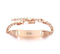 Gamtic Personalised Baby Name Bracelets - Custom Engraved Pearl Pink Crystal Beads Bracelet for Kids Infant Girls Boys New Born Toddler Birthday Gift Adjustable, Baby Christening Gift (Rose gold #2)