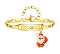 Gamtic Personalised Baby Name Bracelets - Custom Engraved Pearl Pink Crystal Beads Bracelet for Kids Infant Girls Boy New Born Toddler Adjustable Birthday Baby Christening Gift (Gold-Santa Claus)