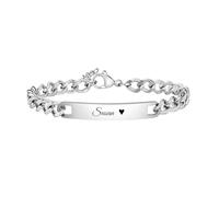 Gamtic Personalised Matching Couple Bracelets For Women Men - Engraved Identity Custom Promise for Him and Her BF GF Husband Valentine's Day Anniversary Birthday Gift (1pc Silver (16-19cm))
