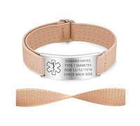 Gamtic Personalised Medical Alert Bracelets for Men Women - Free Engraving Medi ID Stainless Steel Adjustable Elastic Wristband Custom Emergency Bracelet for Autism Allergy Diabetic (Khaki-silver)