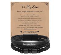 Gamtic Personalised Mens Bracelet Father's Day - Multi-Layer Leather Engraved Bracelet for Boyfriend Husband Dad Son,Gift for Christmas Birthday Wedding Anniversary Customised (Black, 21cm)