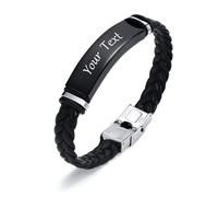 Gamtic Personalised Mens Leather Bracelets - Engraved Infinity Love Massage Bracelet Gifts for Him Son Boyfriend Husband Dad, Gift for Christmas Birthday Father's Day (Black-any text)