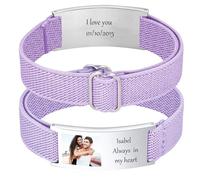 Gamtic Personalised Photo Bracelet for Men Women - Custom Engraved Text Bracelets for Husband Wife Dad Boyfriend Lover Couple Darling Soulmates Valentine's Day Birthday Anniversaries Gift (Purple)