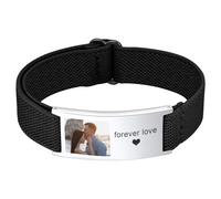 Gamtic Personalised Photo Bracelet for Men Women - Custom Engraved Text Bracelets for Husband Wife Dad Boyfriend Lover Couple Darling Soulmates Valentine's Day Birthday Anniversaries Gift (Silver)