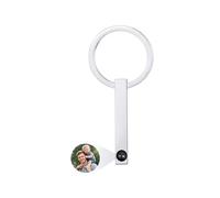 Gamtic Personalised Photo Projection Keyrings - Custom Circle Keychain with Picture Inside for Men Women Customizable Engraving Name Bar Vertical Jewelry Gifts for Dad Friend Couples (Silver)