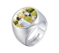 Gamtic Personalised Photo Rings for Men Women - Custom Engraved Name Color Picture Pinky Signet Rings, Stainless Steel Customized Jewelry for Dad Son Friends Husband Lover Wedding Band (Round-Y)