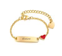 Gamtic Personalised Red Heart Bracelets - Gift for Birthday Friendship Mum Daughter Sister 18th 21th 30th 40th 16th 13th Her Women Girl Friend Engraved Name Parent-child Bracelets (Gold-Kids)